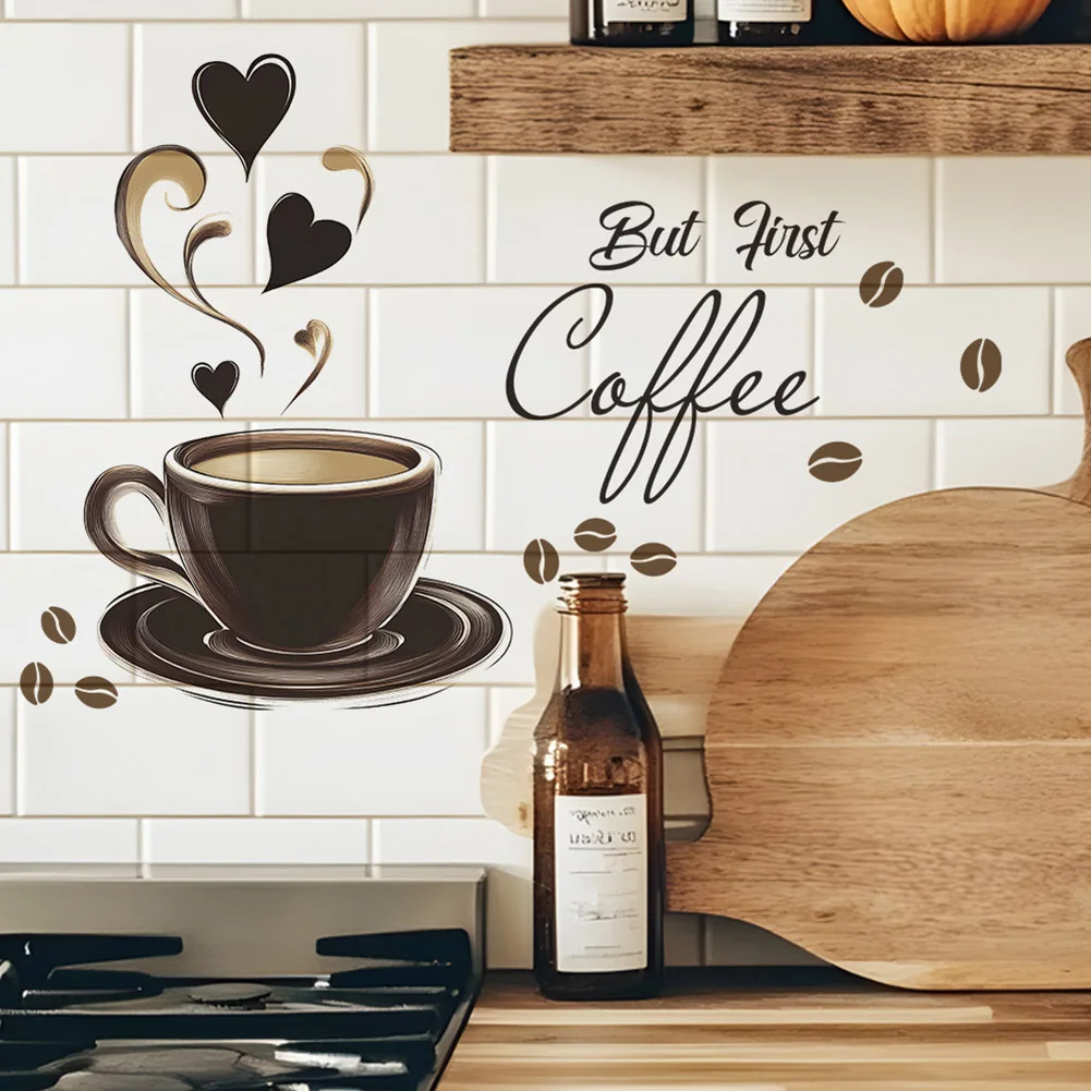 Coffee Cup Sticker 30*20cm Creative Coffee Cup Pattern Wall Stickers Brown DIY Cafe Restaurant Living Room Home Decoration