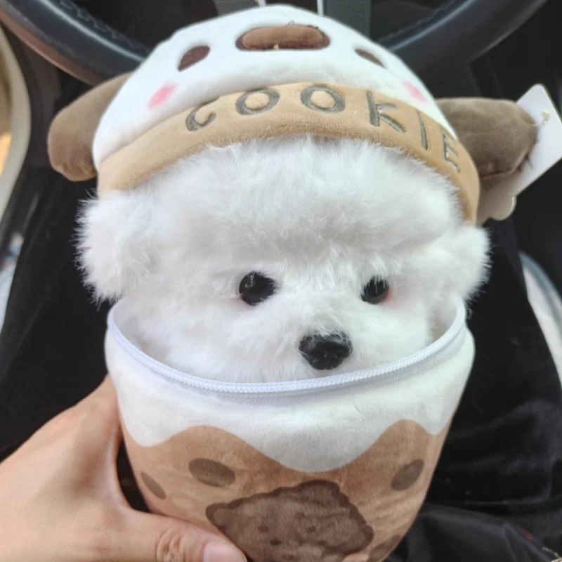 

Milk Tea Cup Cute Dog Crossbody Shoulder Bag Healing Puppy Plush Toy Storage Bag Birthday Gift Girl Holiday Surprise Gift