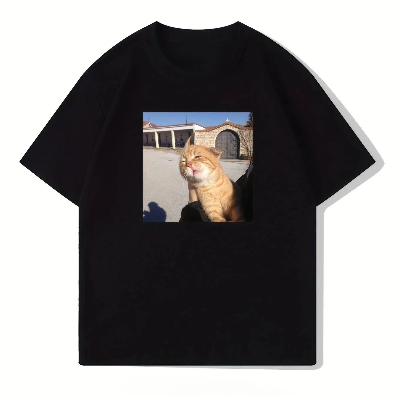 

Whimsy CAT - camiseta casual de cuello redondo para mujeres camiseta de manga corta con estampado de gato