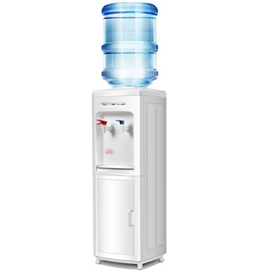Top Loading Water Cooler Dispenser 5 Gallon Normal Temperature and Hot Water Electric Home Use with Storage Cabinet White