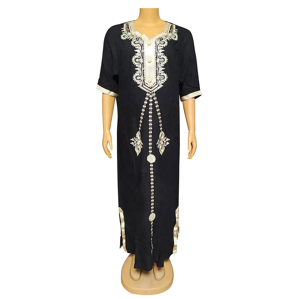 Dashikiage Maxi Dresses For Women African Summer Half Sleeve Appliques Exquisite Beads Fashion Loose Slit Gown Holiday New