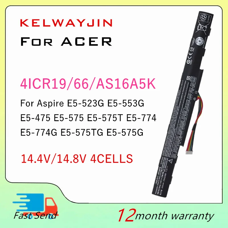 แบตเตอรี่แล็ปท็อปสําหรับ Acer Aspire E5-523G E5-553G E5-475 E5-475G E5-575 E5-575G E5-575T E5-575TG E5-774 AS16A5K AS16A7K AS16A8K