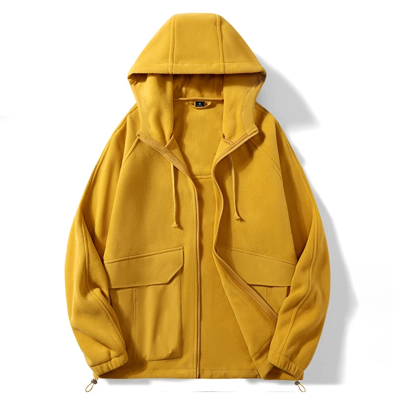 Unisex Outdoor Fashion Fleece Coat Loose Cargo Pockets Warm Stand Collar Outdoor Jacket Windproof Waterproof Coat Casual Style