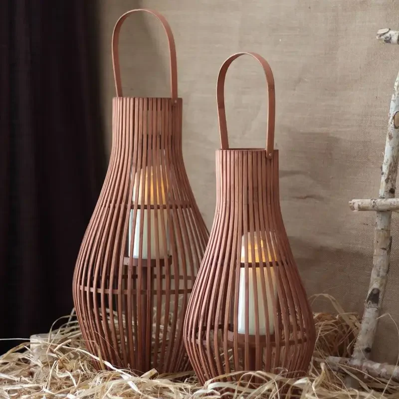 Vintage Candlestick Bamboo Lantern Room Garden Hall Candle Holders Nordic Home Decoration Accessories Cage
