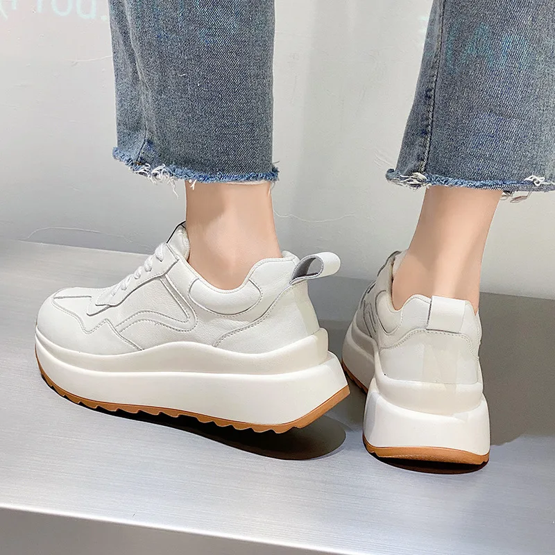 Cowhide Apricot Old Dad\'s Shoes for Women\'s Spring 2023 New Fashion Blast Street Leisure Sports Little White Shoes