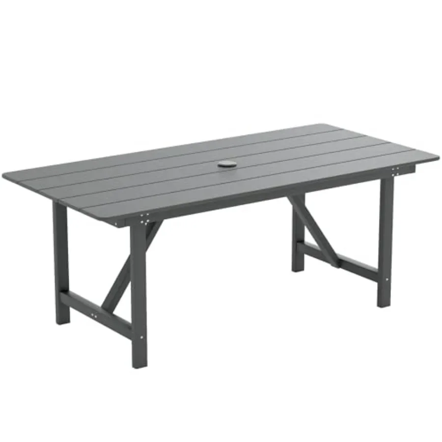 HDPE Outdoor Dining Table for Patio Use, Heavy Duty Weather-Resistant Material, Gray Finish, UV-Stabilized and Rust-Proof Desig