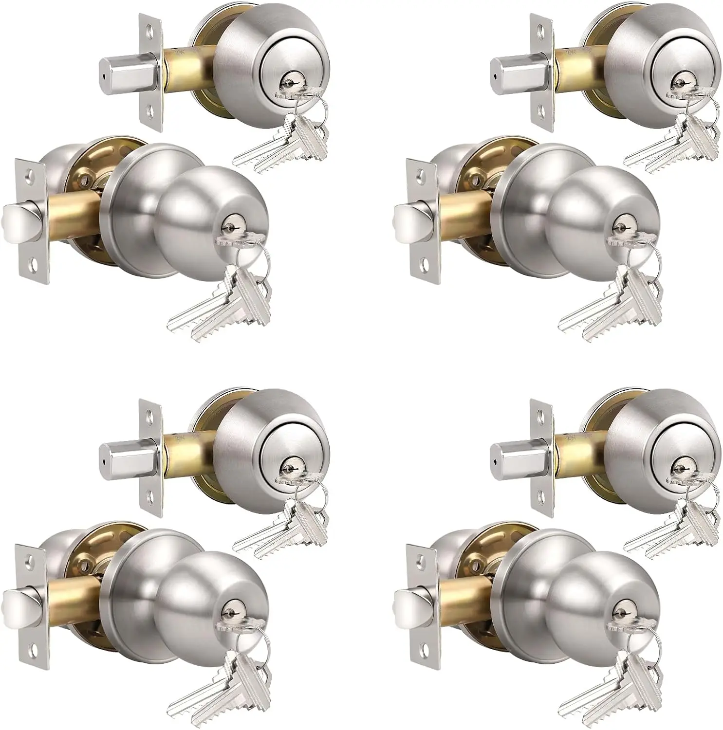 

Round Exterior Door Knob with Deadbolt, Stainless Steel Satin Nickel Finish, 4-Pack Keyed Alike Set