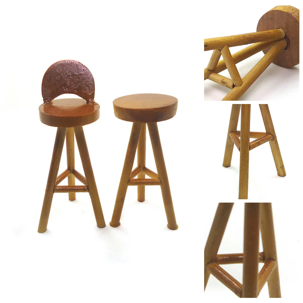 2 Pcs 112 Dollhouse Accessories High Foot Wooden Chair Miniature Living Room Furniture Decorations Simulated Model