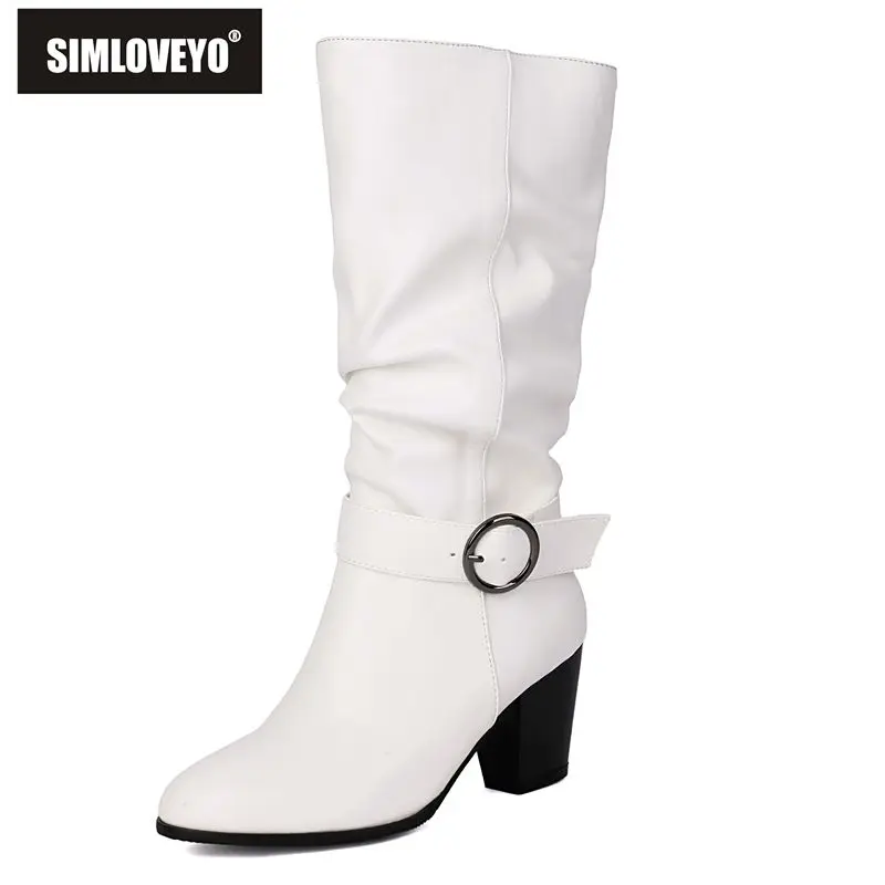 

SIMLOVEYO 2025 Женская обувь до середины икры в стиле ретро с круглым носком и блочным каблуком 6,5 см, с застежкой на поясе, большие размеры 45, 46 47 48 Туфли для свиданий