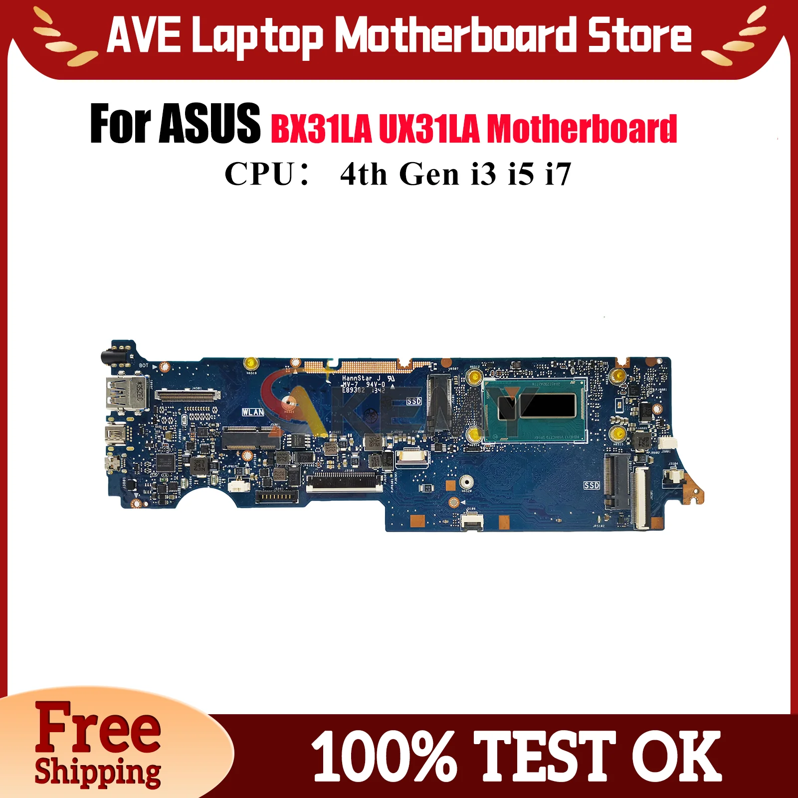 

UX31LA Laptop Motherboard For ASUS ZenBook BX31LA UX31L UX31LA Notebook Mainboard With i3 i5 i7 CPU 100% tests OK fast shipping