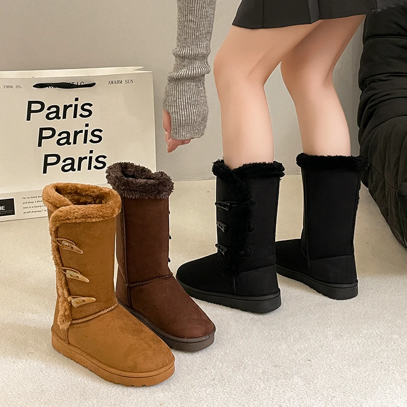 Winter new Style fashionable snow boots with fleece and thickened fur in one piece, high-cuffed cotton boots, large sizes, 2025.