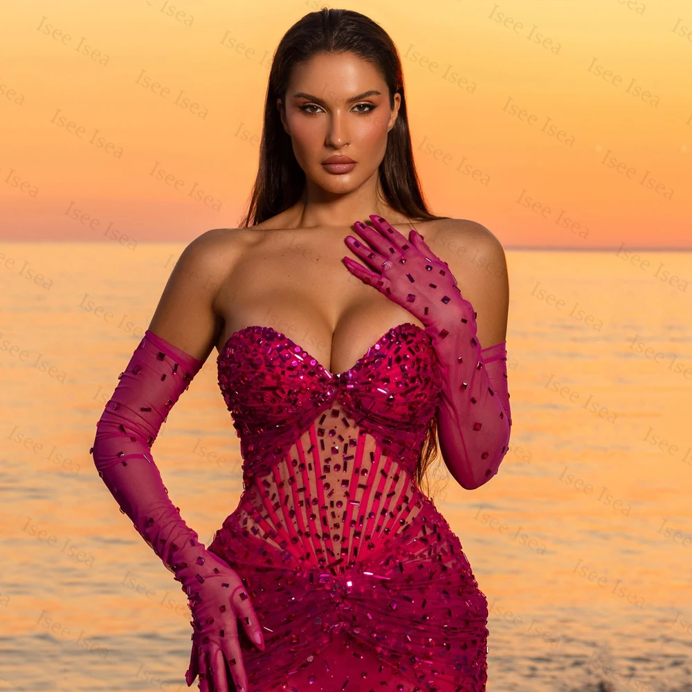 المملكة العربية السعودية فساتين سهرة ماسية على شكل قلب حورية البحر طول الأرض بدون ظهر شفافة من خلال فيستدوس دي فييستا أنيقة حسب الطلب #2