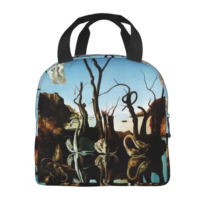 Swans Reflecting Elephants By Salvador Dali Insulated Lunch Tote Bag for Painting Art Thermal Cooler Bento Box Camping Travel