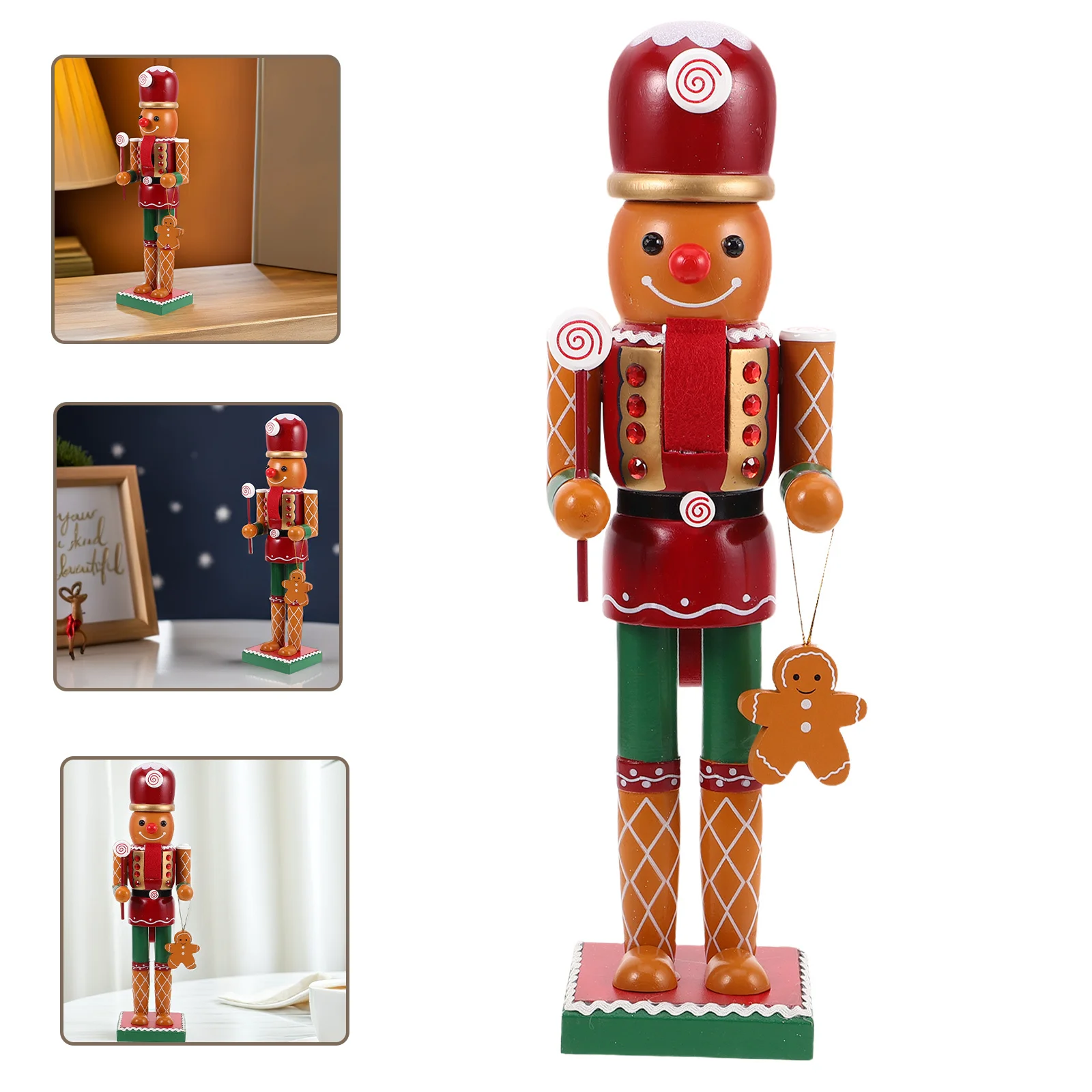 

Gingerbread Nutcracker Statue Lightweight Wooden Holiday Decoration Realistic Detail Festive Atmosphere Mantel Shelf