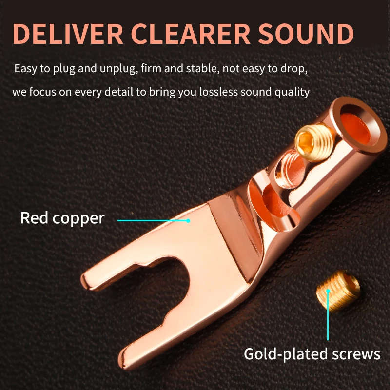 Red Copper Rhodium Plated Y Type Banana Plug Cable Wire Connector Solderless Fork Y Spade Speaker Plugs Adapter Audio Terminal