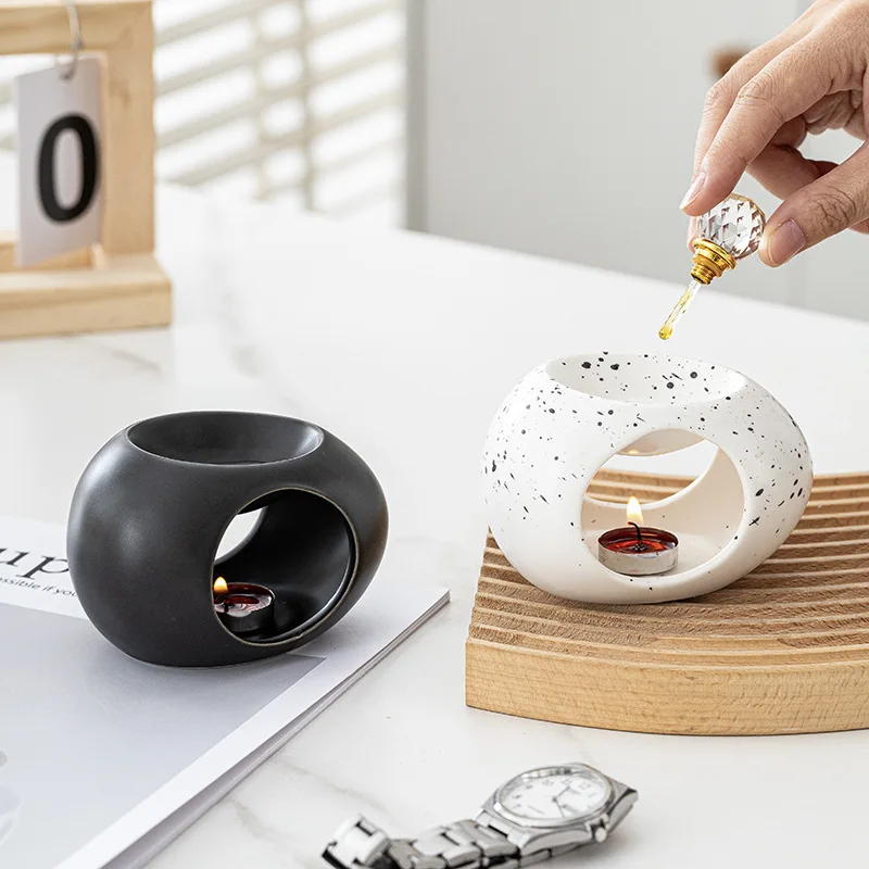 Nice Ceramics Black Essential Oil Incense Burner Aromatherapy Reed Diffuser Stove Home Beauty Salon Spa Candle Heating Holder
