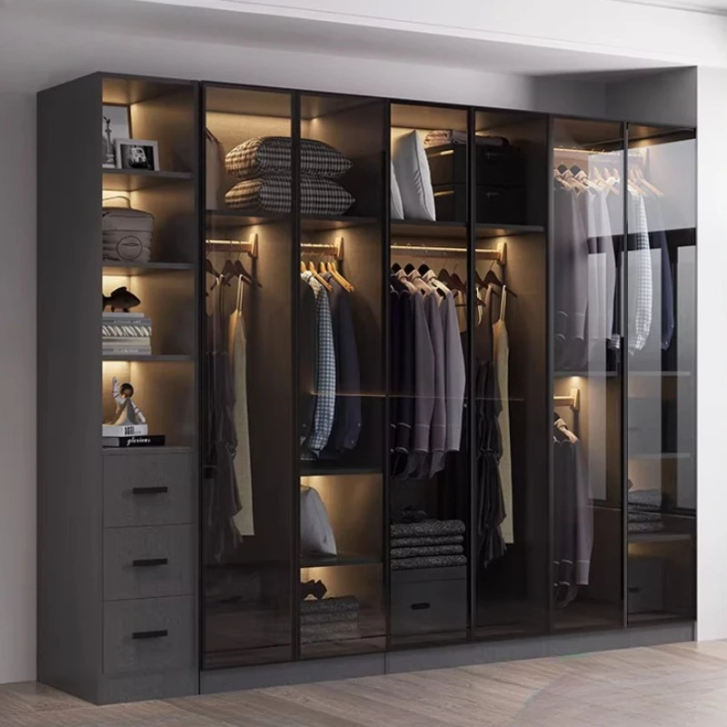Armoire de chambre à coucher avec porte vitrée, rangement domestique pour petit appartement, armoire de luxe légère, organisateur de vêtements, meuble
