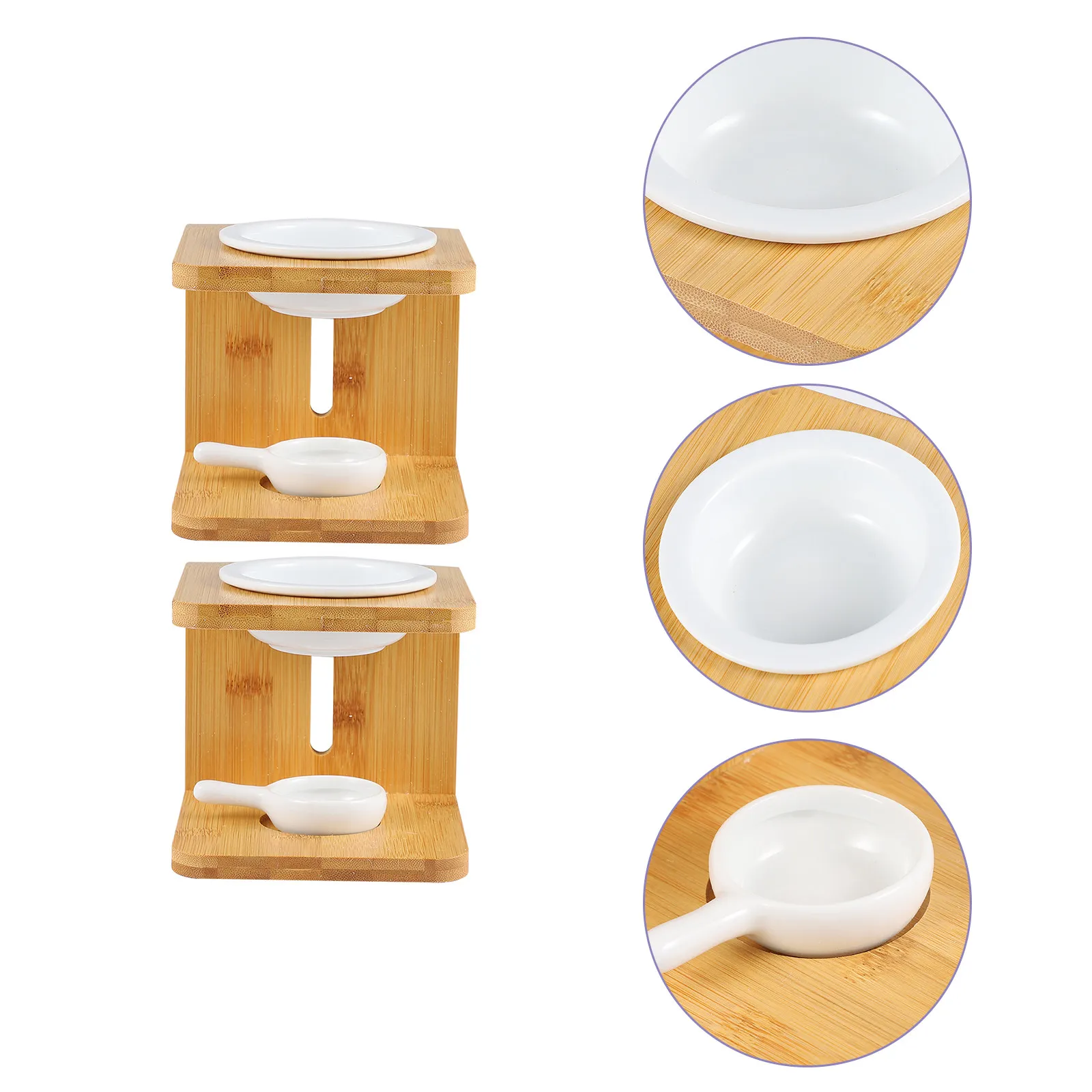 2 Juegos de Quemadores de Aceite para Velas de Té, Porta Incienso de Bambú con Marco de Madera, Cuenco Grande de Cerámica para Aceites Esenciales y Cera Derretida, Decoración para el Hogar y la Habitación