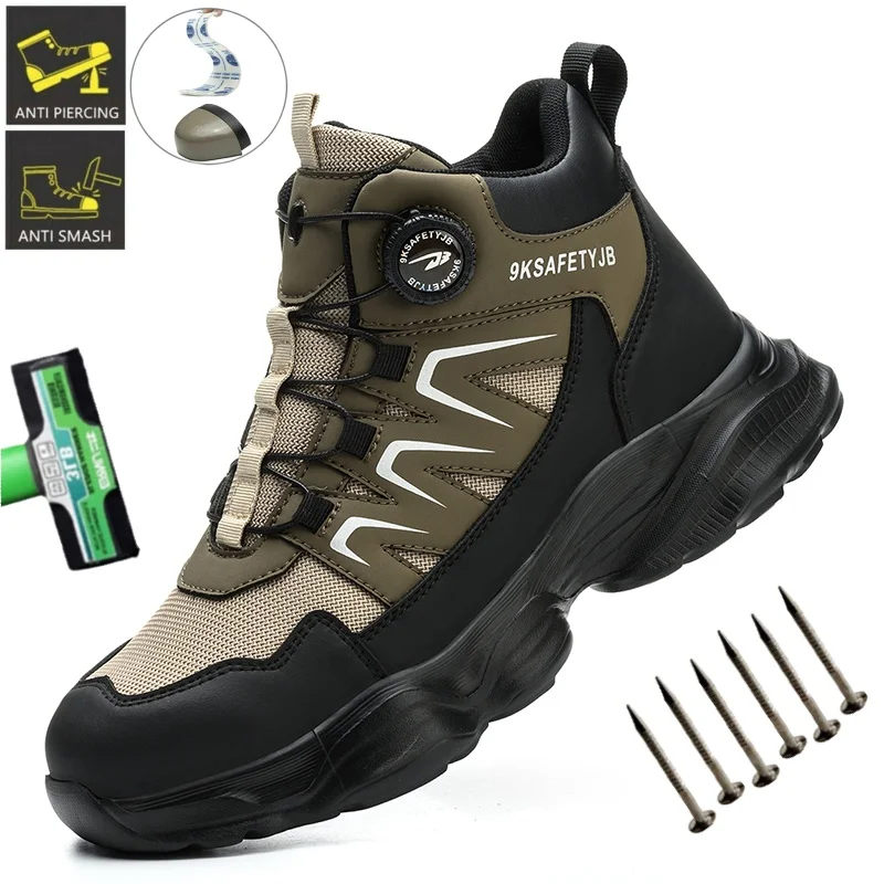 鋼つま先ハイキングワークブーツ安全靴ノンスリップ作業靴不滅の男性耐パンクスニーカー男性靴靴