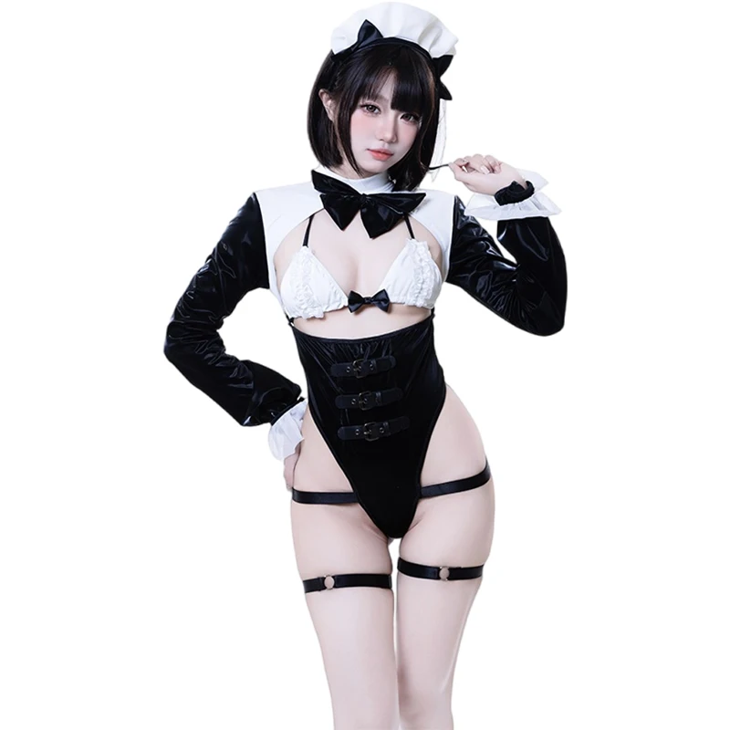 

Костюм для косплея SENMHS в стиле аниме: сексуальный женский боди из лакированной кожи с открытым бюстгальтером, комплект униформы с открытой спиной для Хэллоуина и карнавала