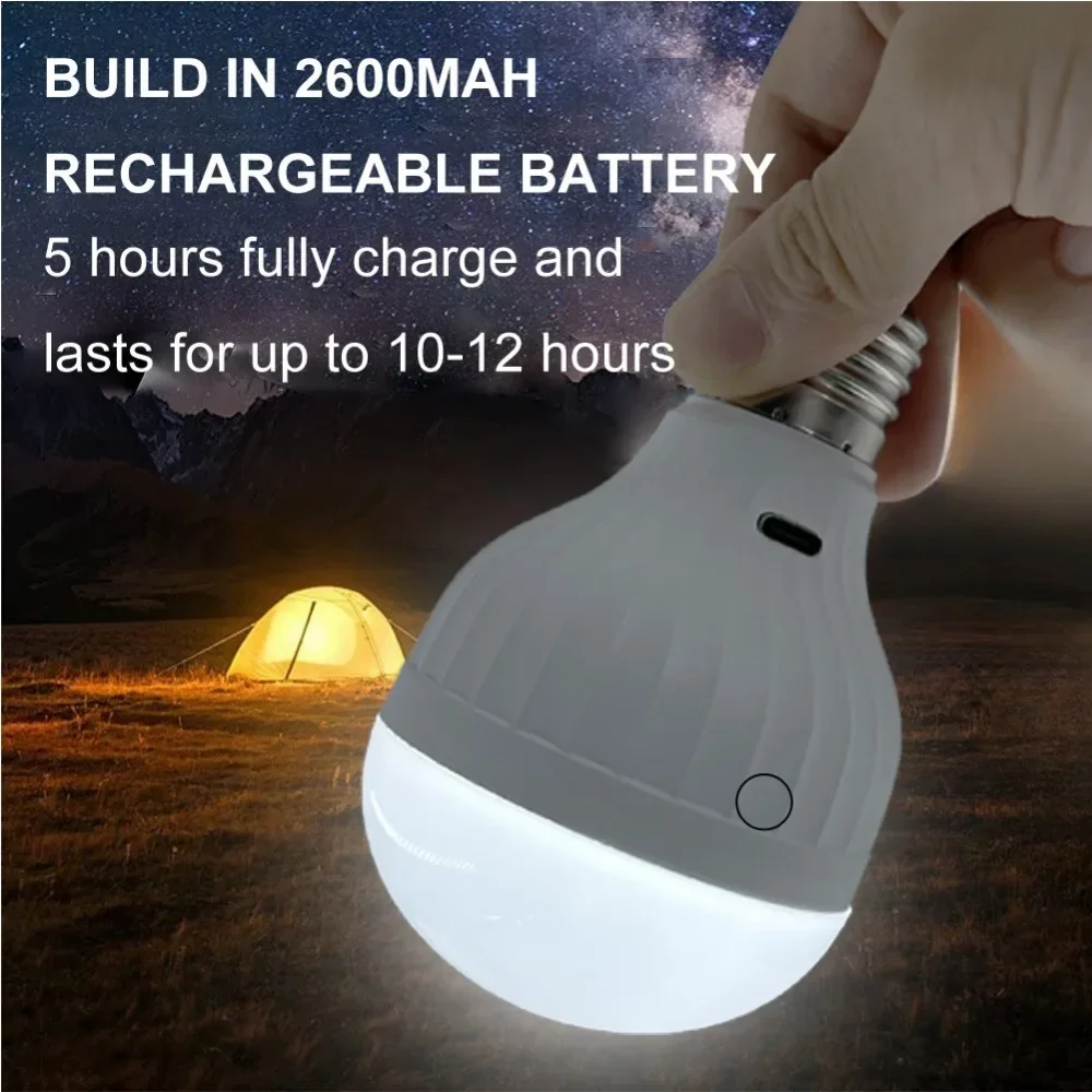 E27 Remote control dimmable portable emergency light family outdoor camping power outage bulb USB-C recharge