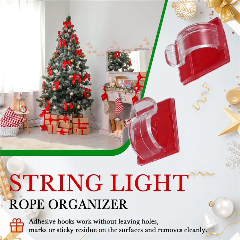 Hooks For Outdoor String Lights Clips 50 Pack Clips Clear Light Hook With 50 Waterproof Adhesive Backing For Lamp-ABQU