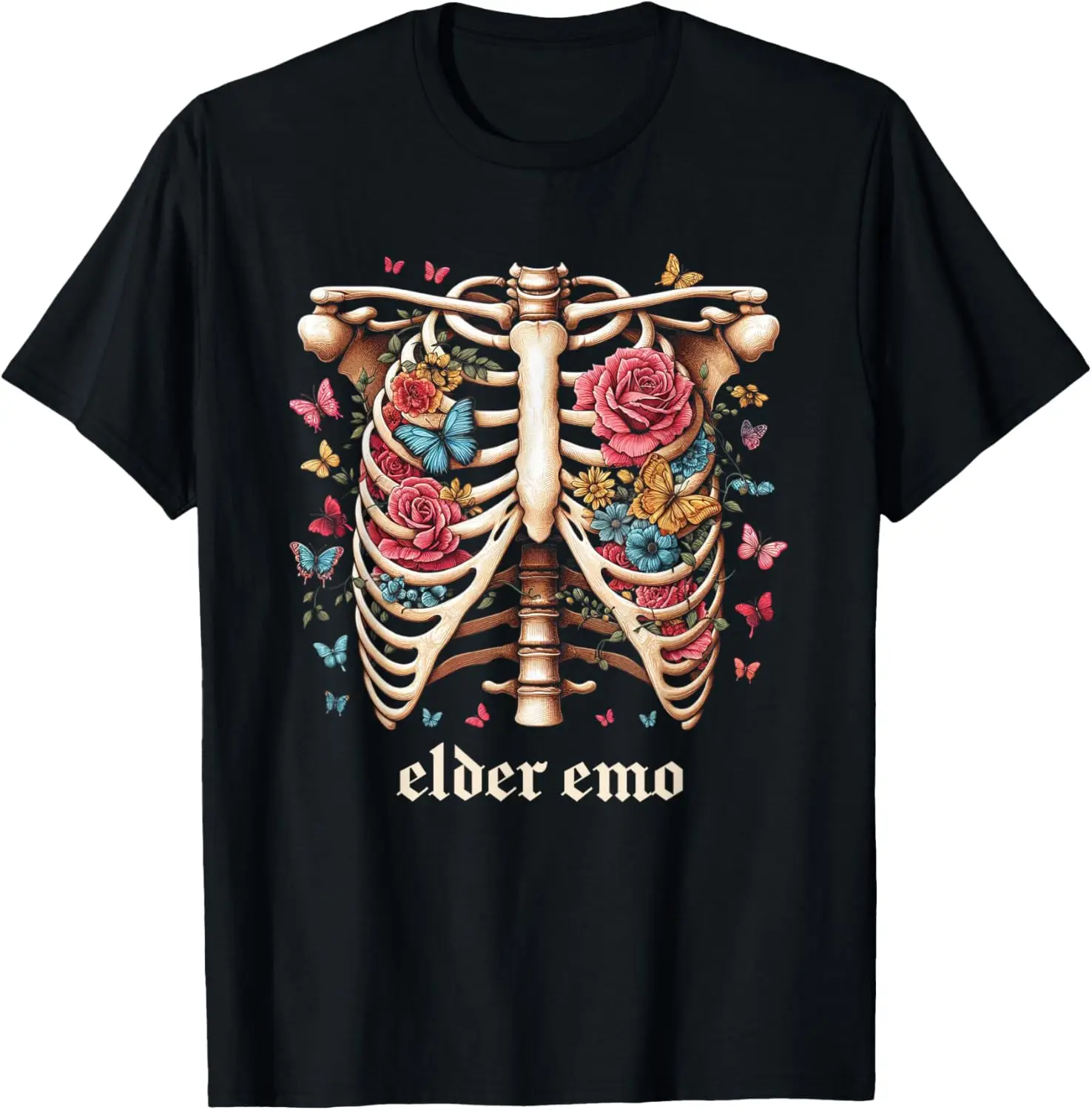 Elder Emo Skeleton Rib Cage Goth Gothic Punk T-Shirt