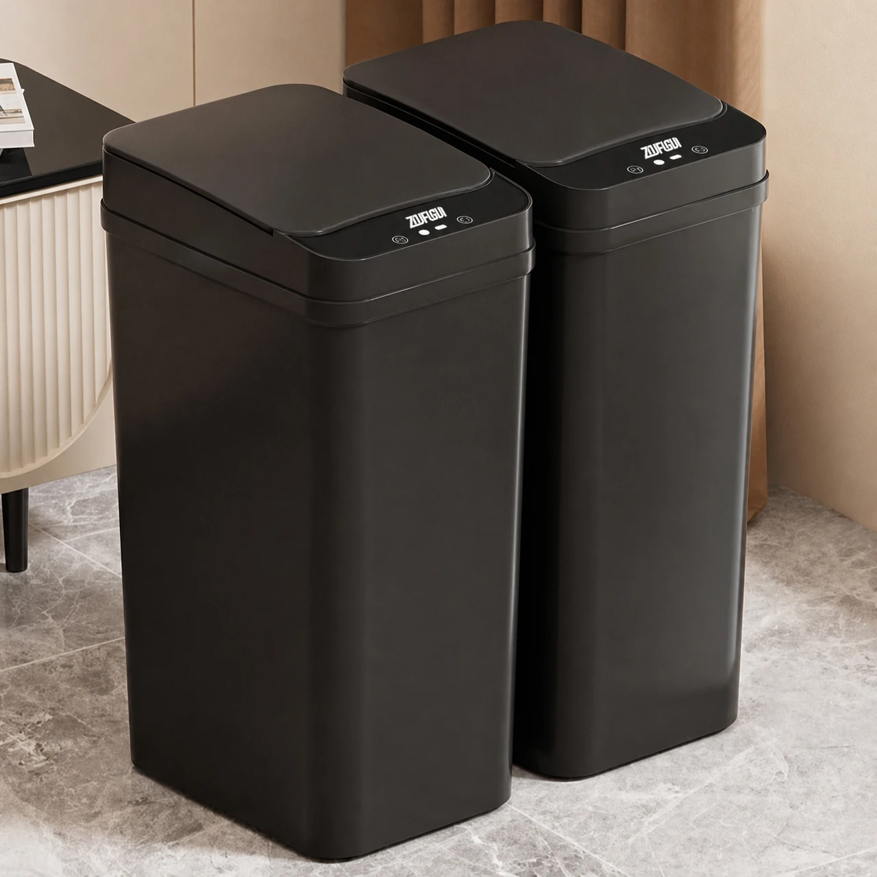 2‑Pack Smart Sensor Trash Can,12L &15L Touch‑Free Automatic Closing Slim Waste Bin,Sealed Odor‑Proof with Lid for Bathroom Bedroom Living Room Office