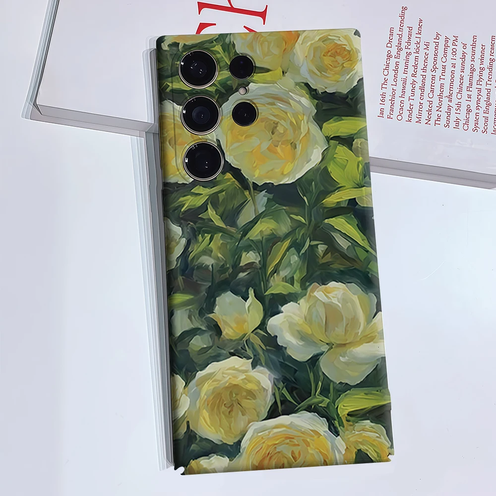 Oil Painting Yellow Roses Phone Case for Samsung Galaxy S26 S25 Ultra S24 S23 Ultra Plus Glossy Double-layer Back Cover