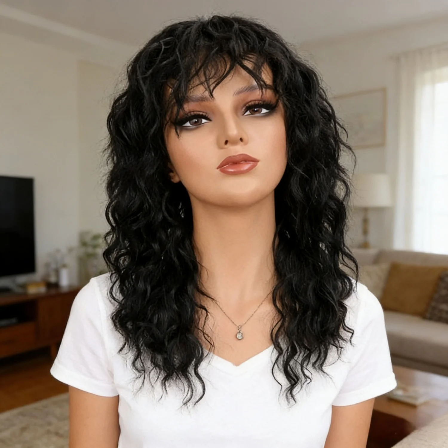 

Medium Blonde Layered Wigs Brown Wig Synthetic Hair Black Wig With Bangs Curly Female Party Cosplay Wigs For Women