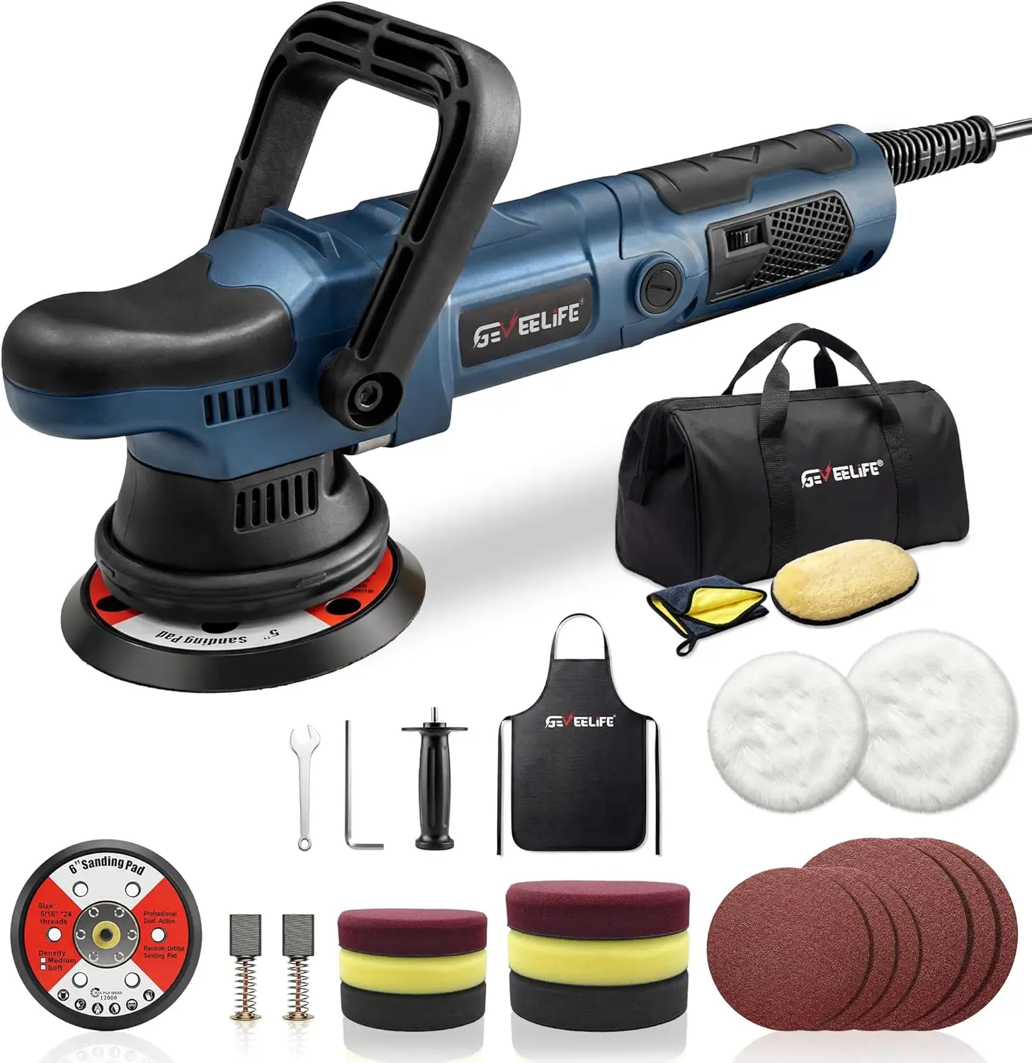 

Полировальная машинка двойного действия 15 мм, набор для детейлинга автомобилей 5/6 дюймов, регулируемая скорость 2000-5200 об/мин для грузовиков и внедорожников