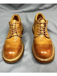 Goodyear-Boots Leather Shoes Men's Genuine Leather Retro Work Dress Shoes Washed Horse Leather Casual Men's Boots