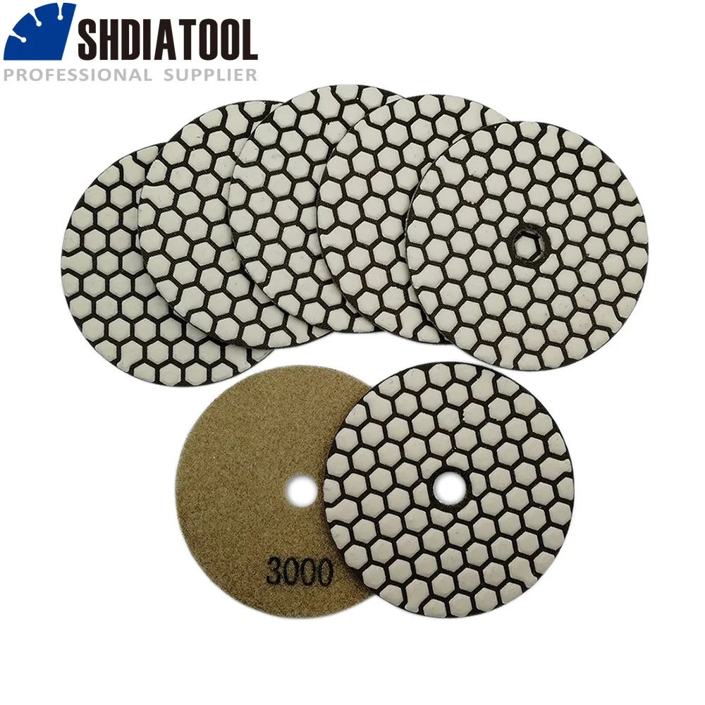 

SHDIATOOL 7pcs/set 4” #3000 Dry Diamond Grinding Discs Resin Bond Flexible Granite Stone Marble Metal Polishing Pads Plate