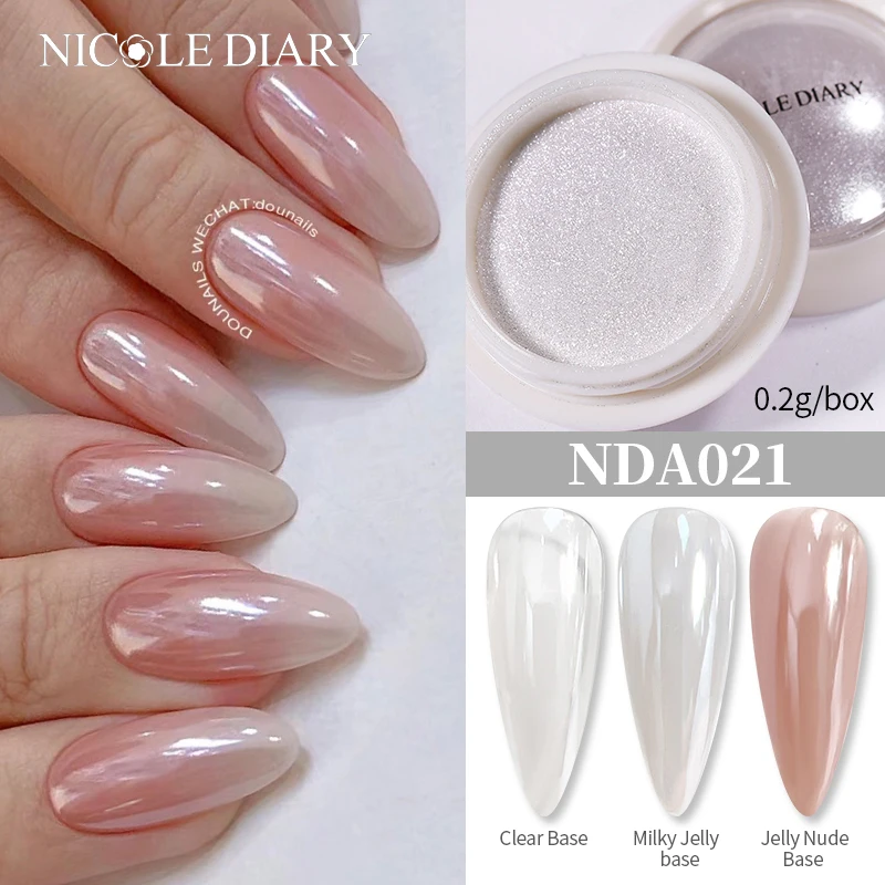 NICOLE DIARY Bright White Pearl Nail Powder Moonlight Plating Mirror Aurora Effect Pigments UV Gel Polish Chrome Dust Nail Decor