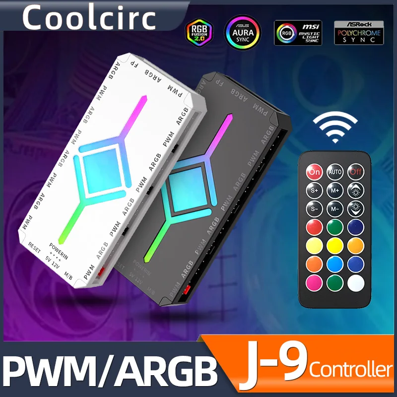 5V 3PIN ARGB and 4PIN PWM PC Computer Case Fan Hub SATA Power Supply Magnetic Base with ARGB Cooling Fan Speed Remote Controller