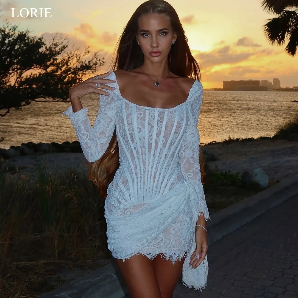 

LORIE Exquisite Lace Evening Dress Pleated Full Sleeves Club Party Gowns Sexy Short Sheath Women's Dress 2026 Customized