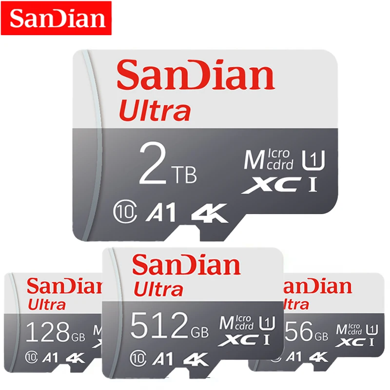 บัตร TF หน่วยความจำ2TB 1TB 128GB 64GB 512GB U3 V30 4K Full HD Micro TF Mini SD Card TF หน่วยความจำ TF แฟลชการ์ดเมกะไบต์/วินาที100สำหรับโทรศัพท์/คอมพิวเตอร์