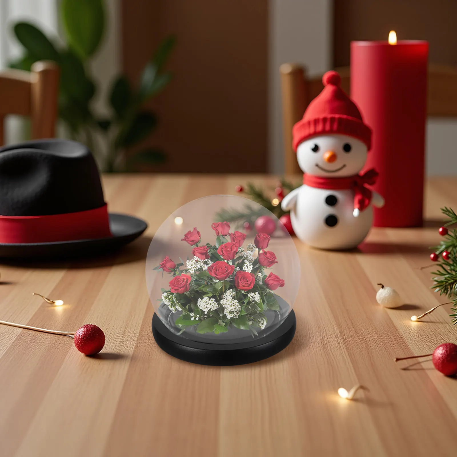 Glass Cloche Dome with Solid Wood Base Eternal Flower Display Jar Round Clear Glass Globe for DIY Home Office Living Room