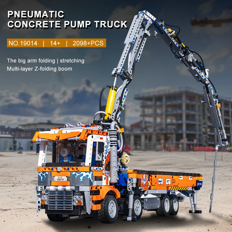 Mould King 19014 Technology Pneumatic Concrete Pump Truck Building Blocks MOCT Heavy Duty Tow Truck Toys Set for Boys