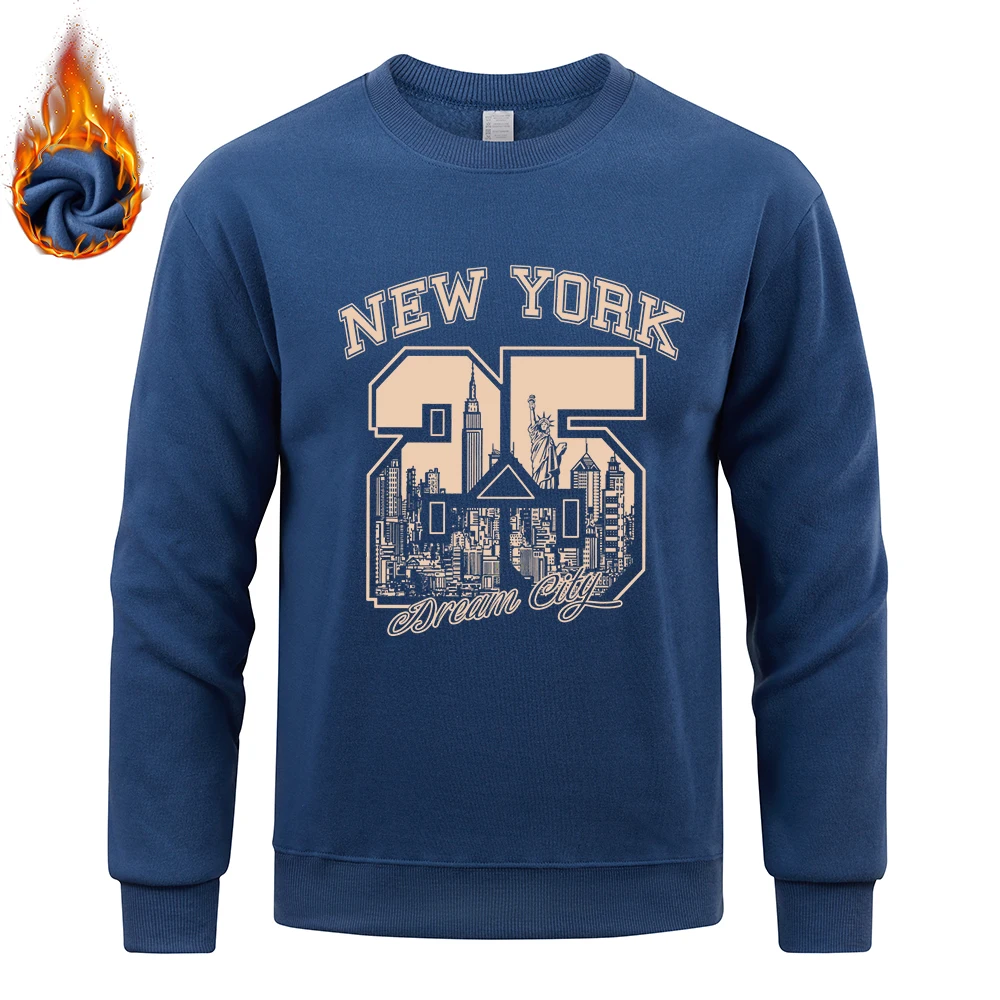 New York Dream City Sweatshirts Man Lucky Number 25 Pullover America Men Hooded S-XXL fur-liner Spring Autumn Clothing