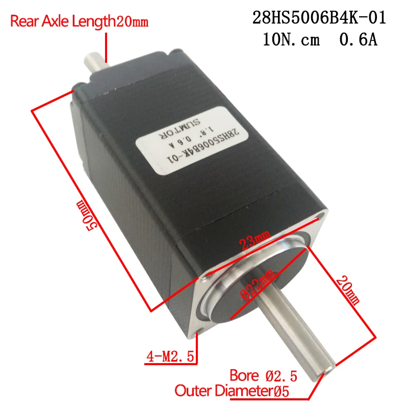 4-Wire NEMA11 Micro Stepper Motor Fuselage Length 50mm 0.6A Double Hollow Output Shaft static moment 10N.cm Step angle 1.8°