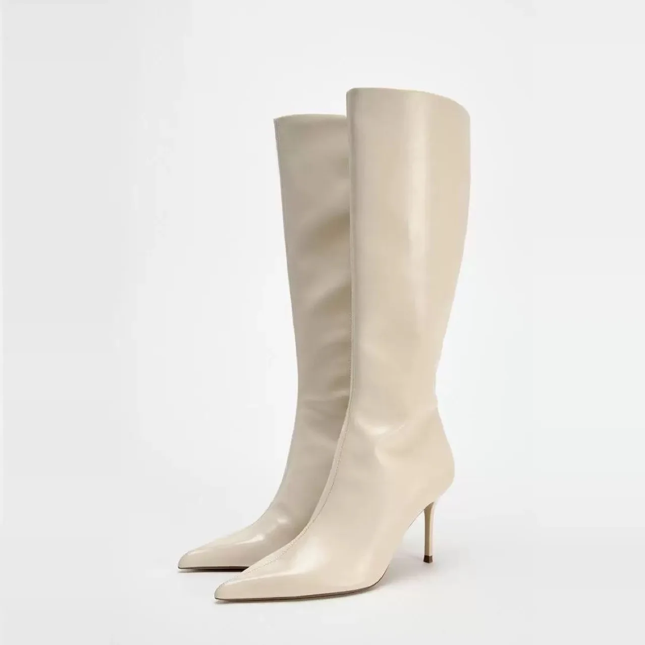 High heeled boots 2025 new style sexy pointed toe over knee long tube boots large tube circumference knight boots