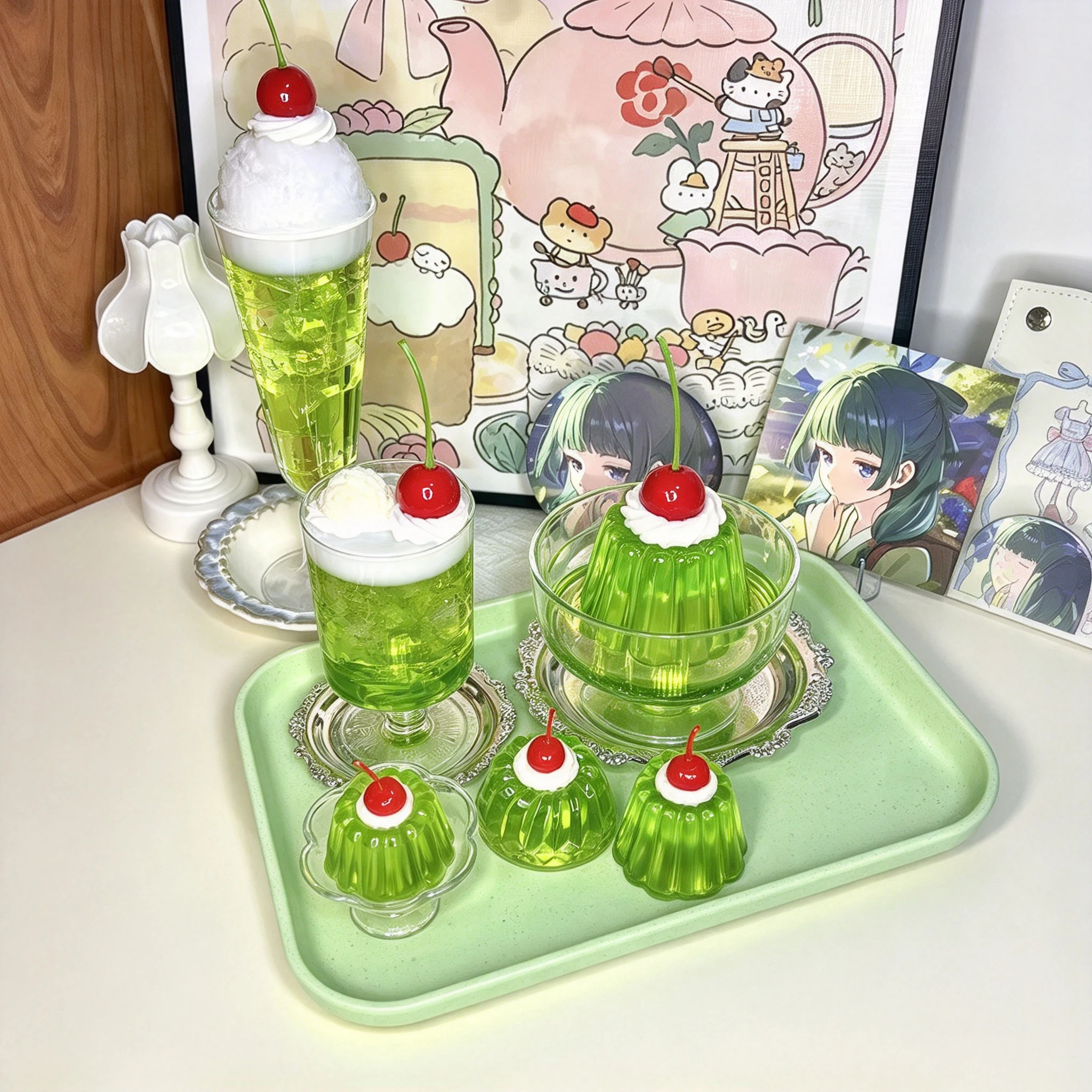 Showa-style Decoration Japanese Vintage Green Apple Soda Jelly Keychain Resin Finished Product Second-hand Photo Prop Decoration