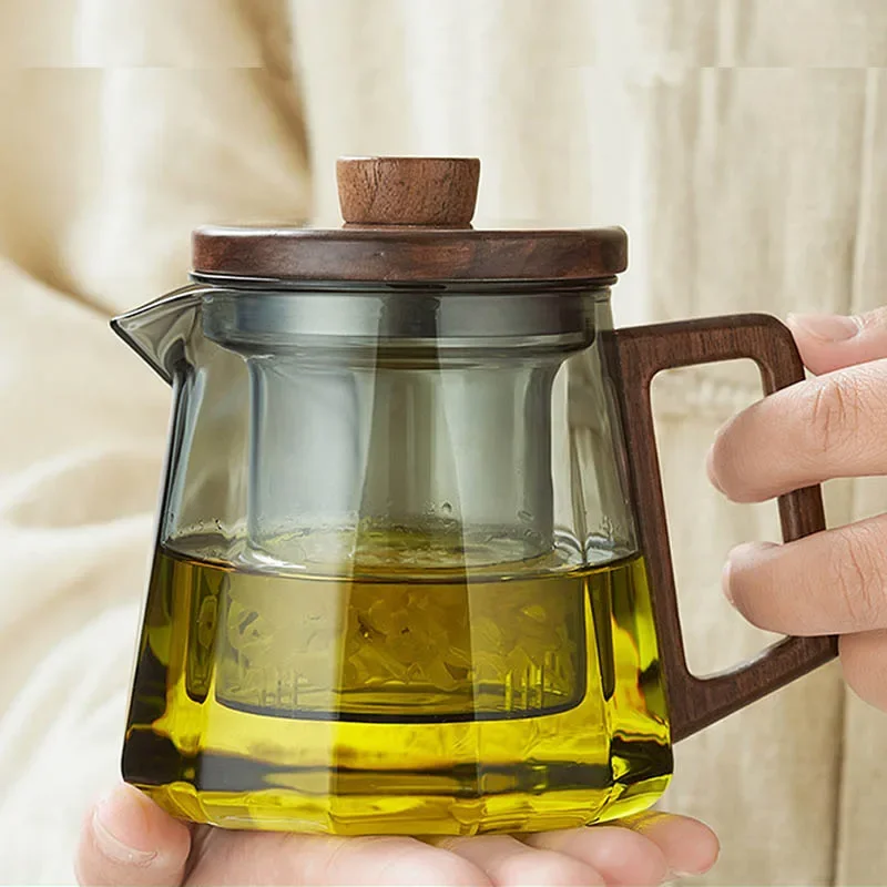 Heat Resistan Glass Wooden Handle Tea Sets Puer Kettle Coffee Pot Gas Stove Electric Pottery To Boil Teapot 800ML