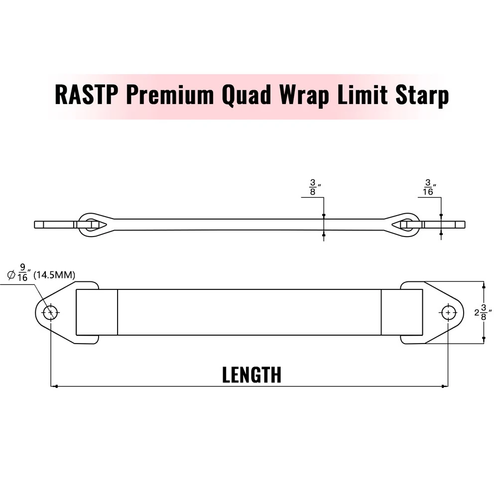 Correas de límite de cuatro capas gruesas para suministros de modificación de coche, tejido negro de 20 pulgadas, RS-TD002 de 10 "/16"