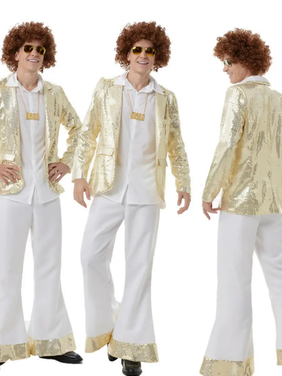

Retro Disco Costume Halloween Makeup Party Cosplay Hippie King Stage Performance Clothes Polyester Summer New Arrival