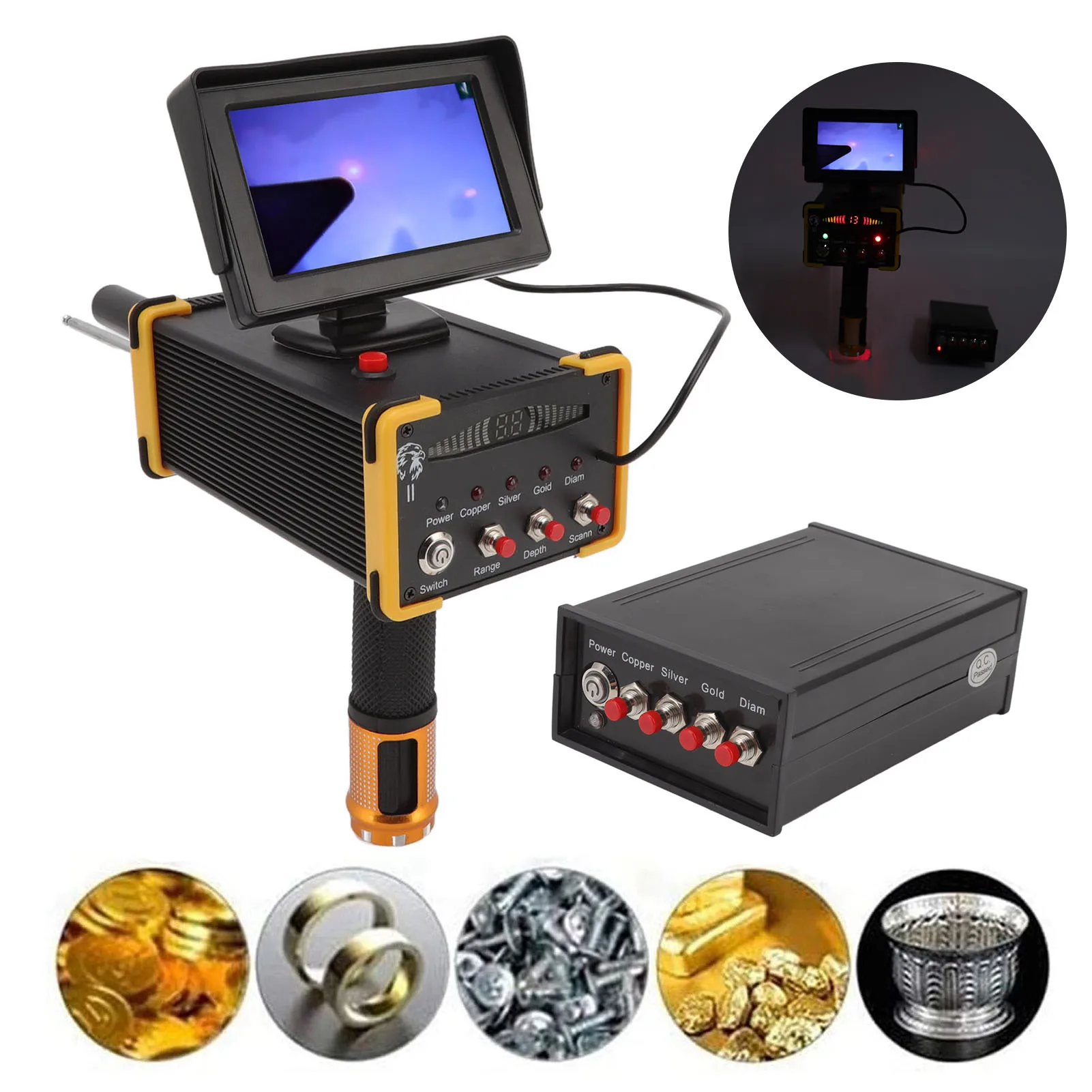 15m  Metal Detector Gold Finder Metal Scanner Device Search Range 1000m with GR8000 Screen Yellow  Metal Scanner Device