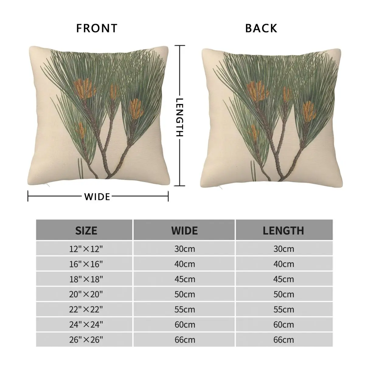 Botanical Pine Square Pillowcase Polyester Linen Velvet Printed Zip Decor Home Cushion Cover