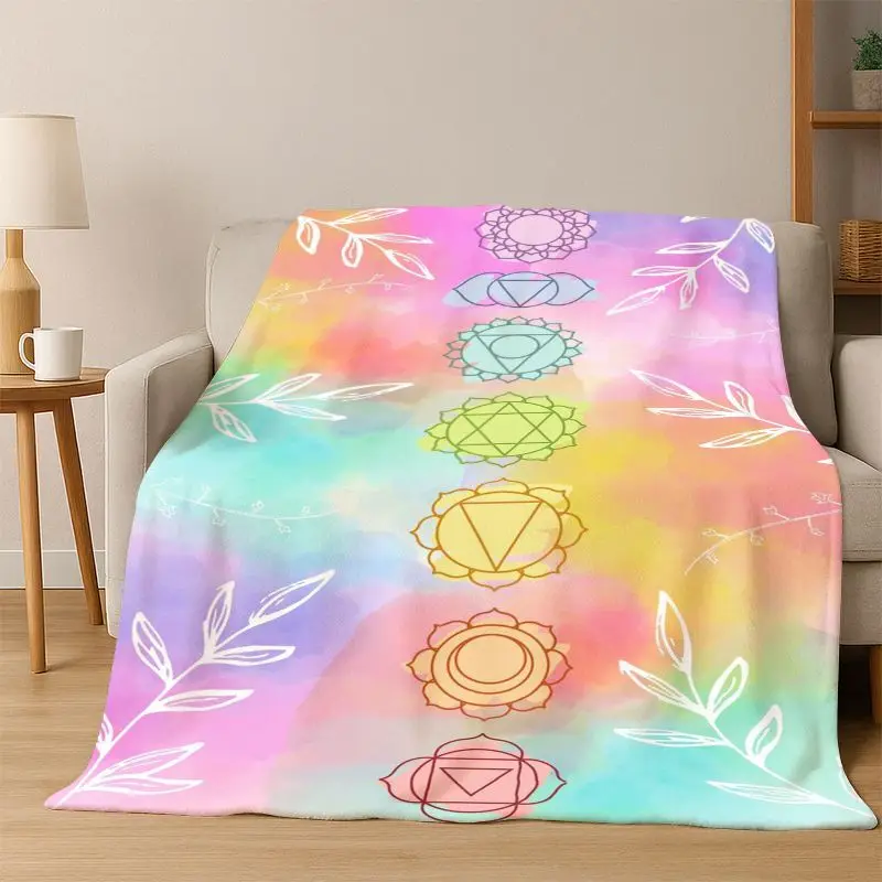 Yoga Cosmic energy Rainbow 28 Chakra Meditation Flannel Blanket Soft Warm Throw Blanket for Bedroom Living Room Bed Travel gift