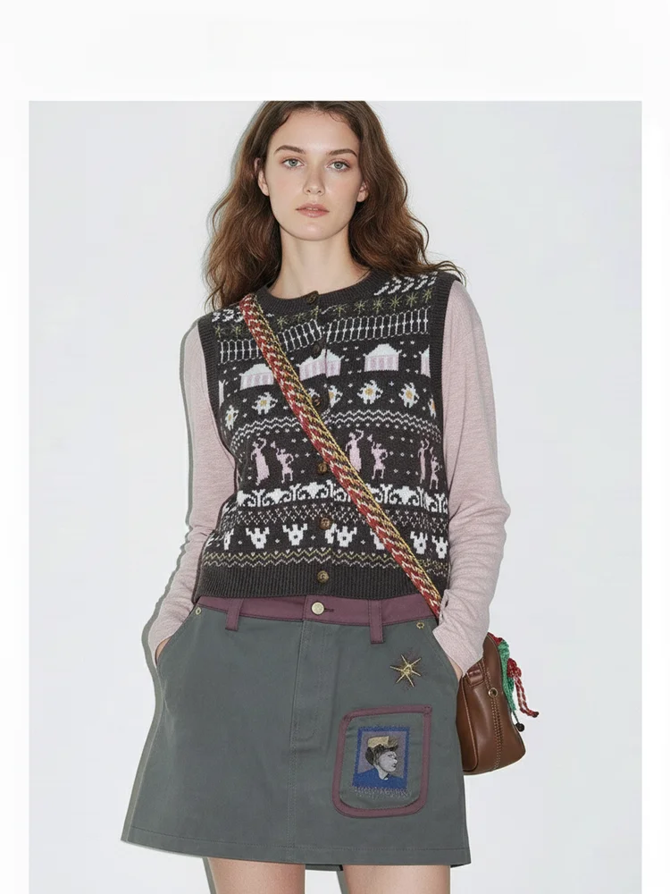 

Женский вязаный жилет Acousotg с узором «Феррингтон», круглый вырез, свитер в полоску, осенне-зимнее утепленное шерстяное пальто